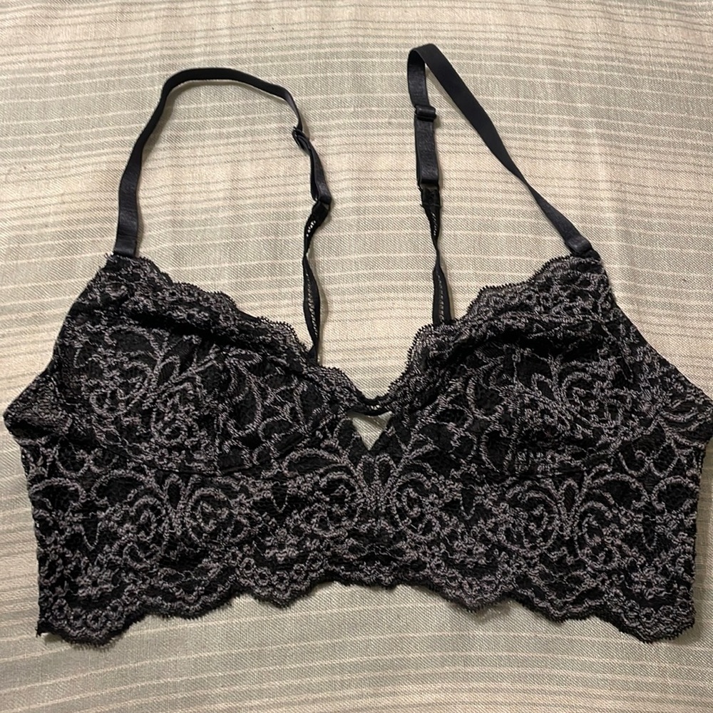 Free People black and Grey Lace Bra